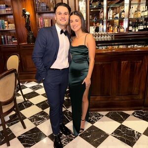 Green silk long dress